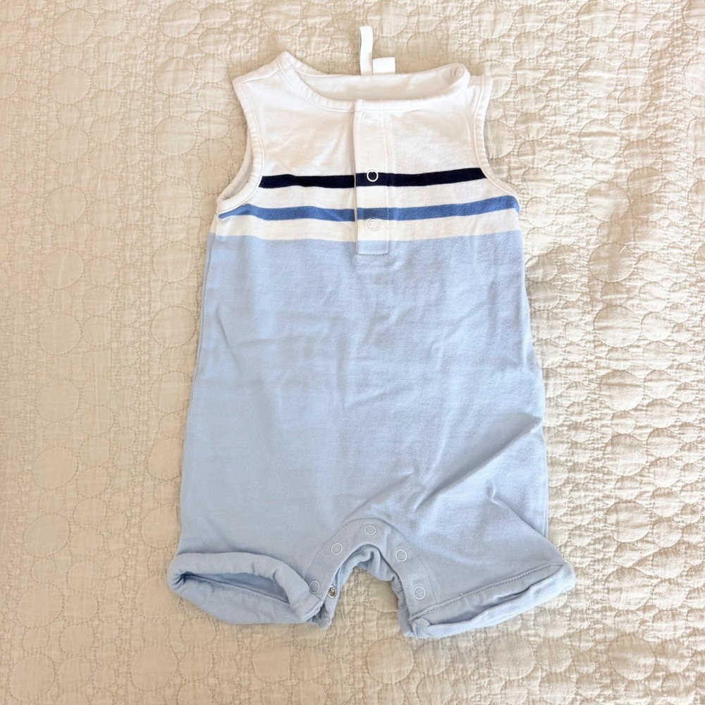 Janie and Jack Baby Boys Blue Striped Sleeveless Romper 3-6 Months
